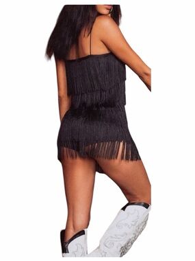 12th Tribe Black Fringe Festival Romper Western Cowgirl Fringe Mini Size Small